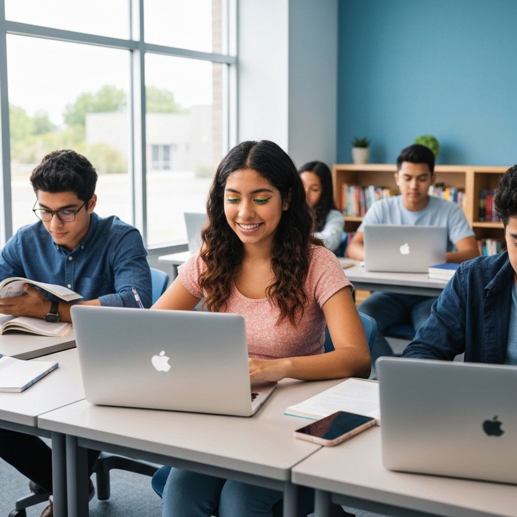 Students learning in modern classroom